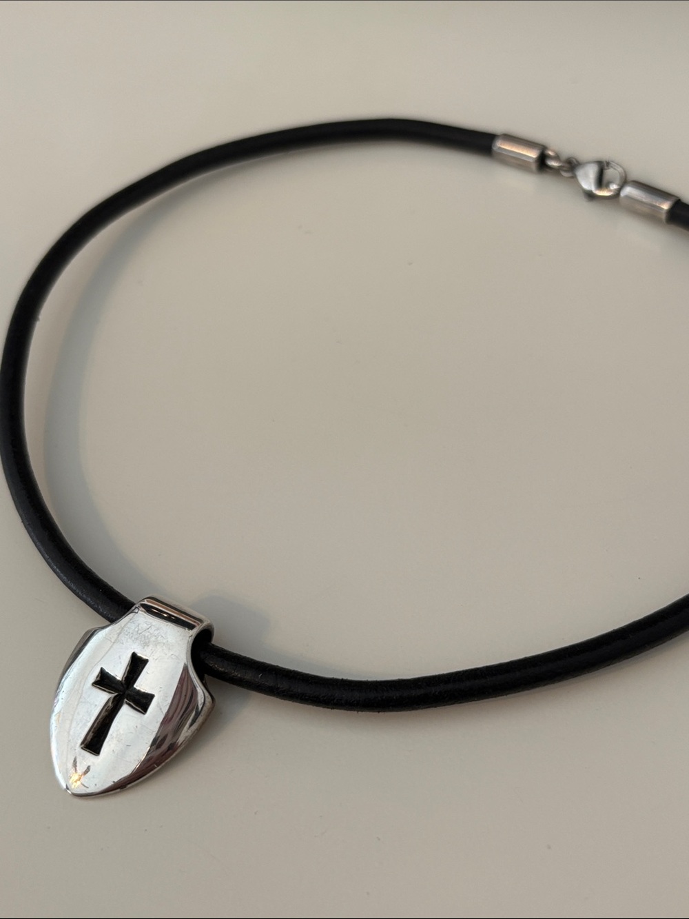 James Avery RETIRED & RARE Cross Shield Leather Necklace